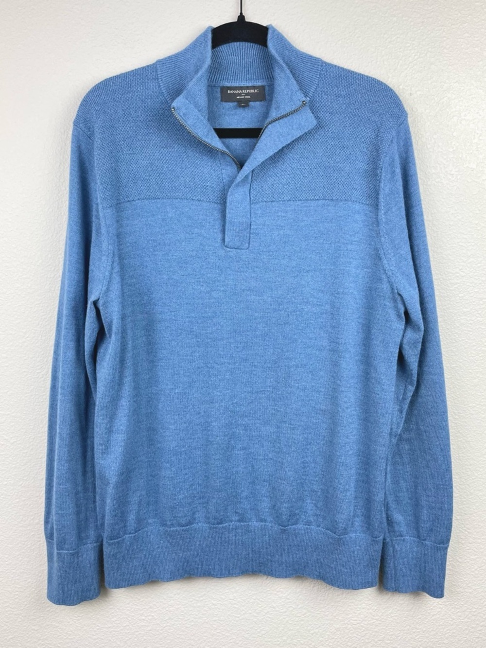 Banana Republic Factory Men's Large Blue Half-Zip Sweater Merino Wool Knit Golf